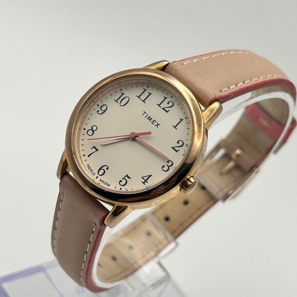 Timex Rose Gold Pink Leather 25mm Women’s Fashion Watch Working New Battery - Picture 2 of 8